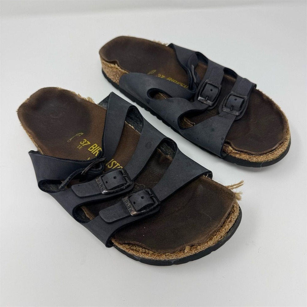 Birkenstock Women's Black Leather Strappy Sandals‎ Size 6 Casual Summer